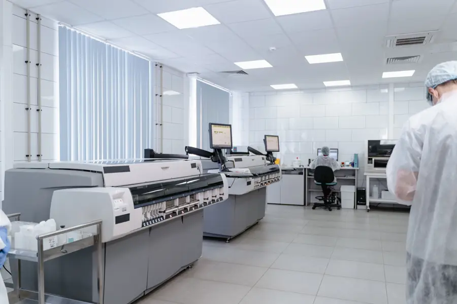 Production and lab area with clean floors and equipment